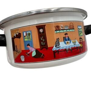 Vtg Design Naif 1.5 Qt Enamel Metal Stew Pot by Villeroy and Boch 6.75"